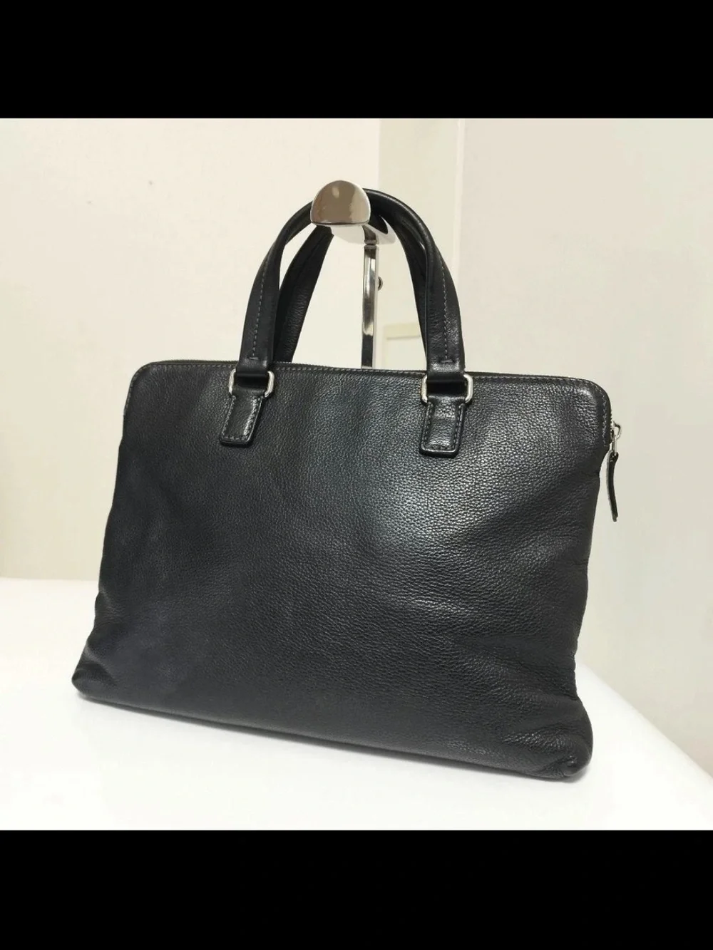 Salvatore Ferragamo Black Pebbled Leather Briefcase